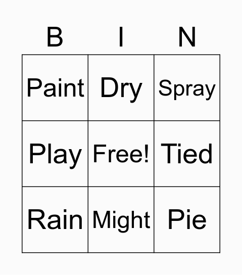 Sight Word Bingo Card