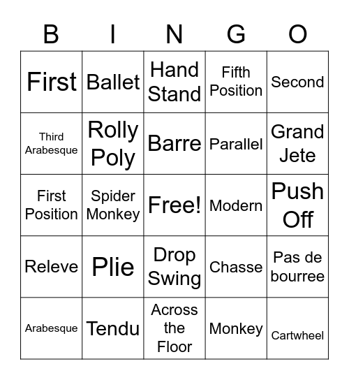 Dance Bingo!! Bingo Card