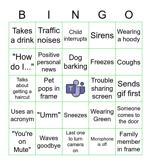 Microsoft Teams Bingo Card