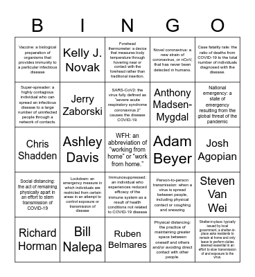 COVID 19 Bingo Card