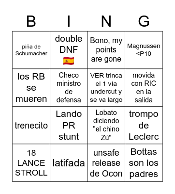 F1 2022 BINGO Card