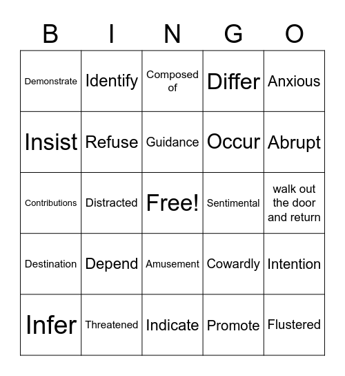 STAAR VOCAB Bingo Card