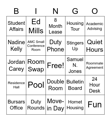 University Bingo Card