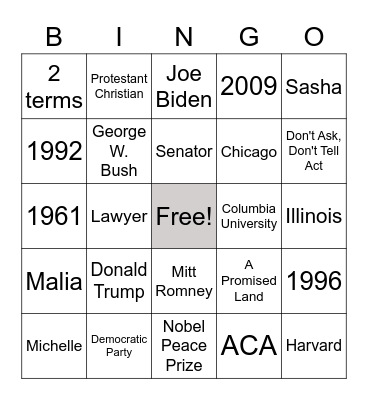 Barack Obama Bingo Card