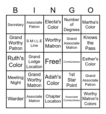 Rebecca 51/OES Bingo Card