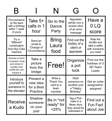 UWM Appraisal Direct BINGO Card