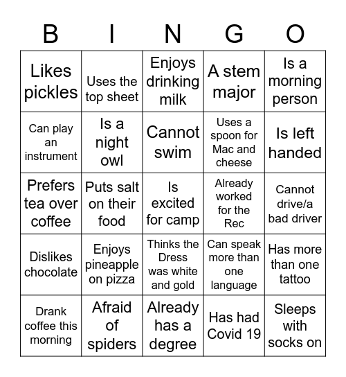 Find Someone Who... Bingo Card
