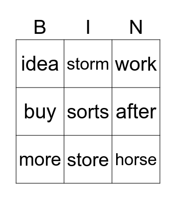 "or" words & sight words Bingo Card