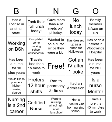 Get to know a Nurse! Bingo Card