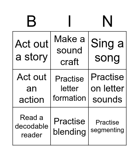 Jolly Phonics BINGO Card