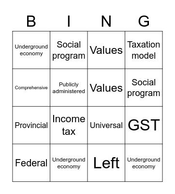 Social Programs Bingo Card