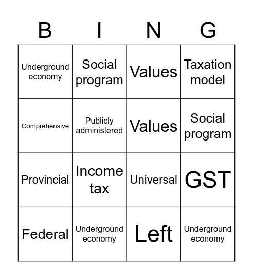 Social Programs Bingo Card