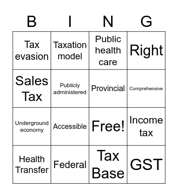 Social Programs Bingo Card