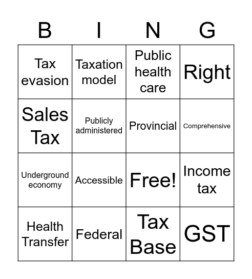 Social Programs Bingo Card