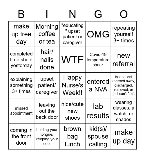 Any Given Day Bingo Card