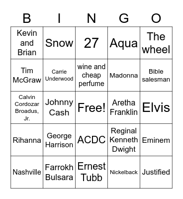 Music Trivia Bingo Card