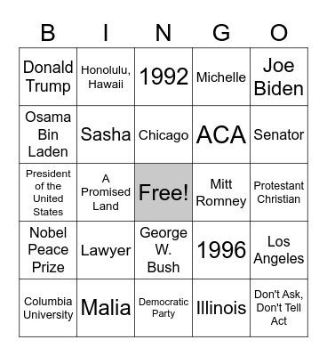 Barack Bingo Card