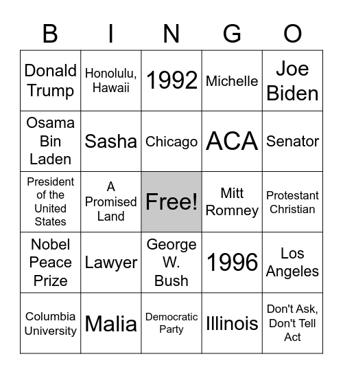Barack Bingo Card