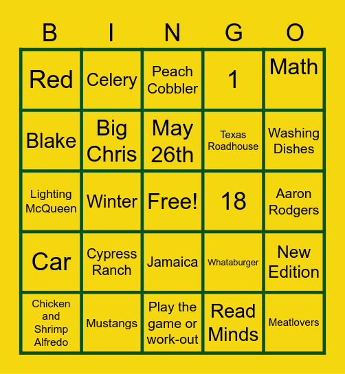 BRYCE Bingo Card