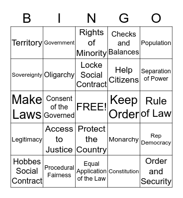 Foundations of Government Bingo Card