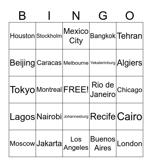 World Map Bingo Card