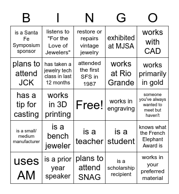 Santa Fe Symposium Bingo Card