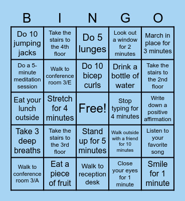 BE FIT BINGO Card