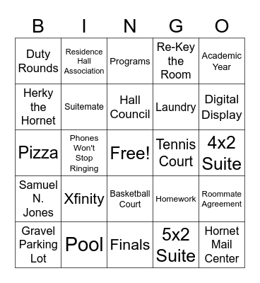 University Housing Bingo Card