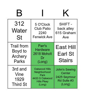 Finish at 1106 Menomonie St! Bingo Card