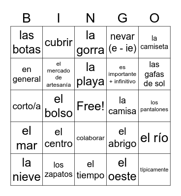 Esp 1 Unidad 6 asd 1-3 Bingo Card