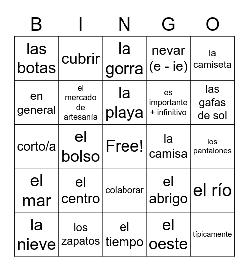 Esp 1 Unidad 6 asd 1-3 Bingo Card