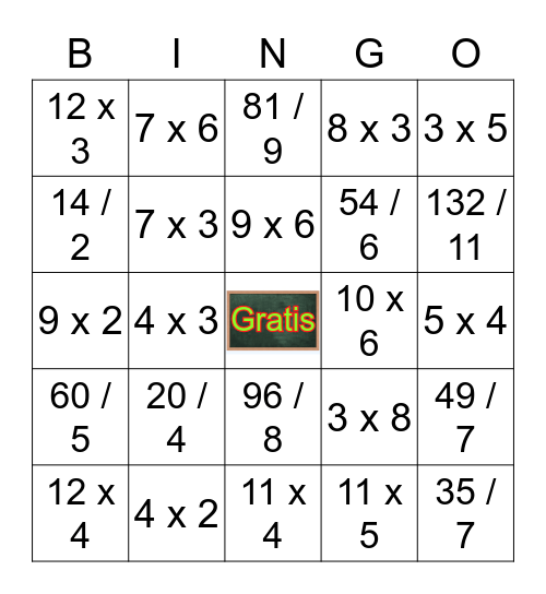 Matematicas Bingo Card