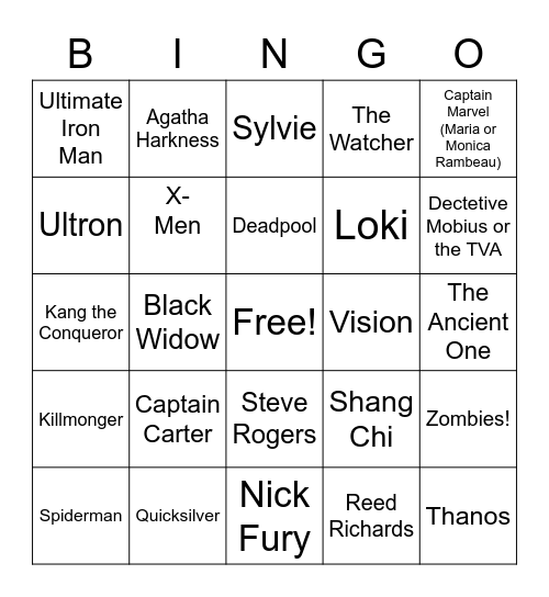 Doctor Strange Bingo Card