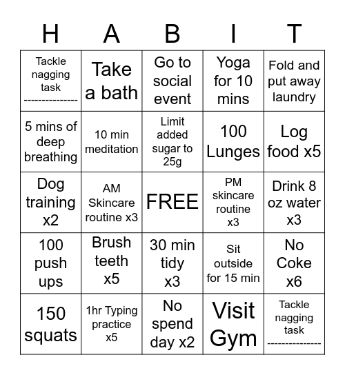 Habit Hacker Bingo Card