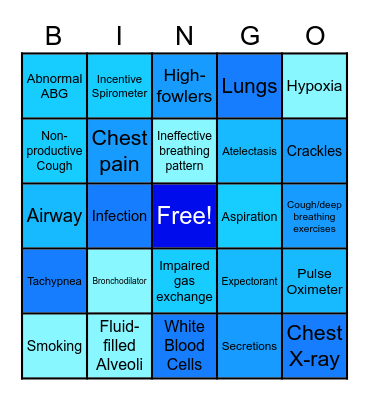 Pneumonia BINGO Card