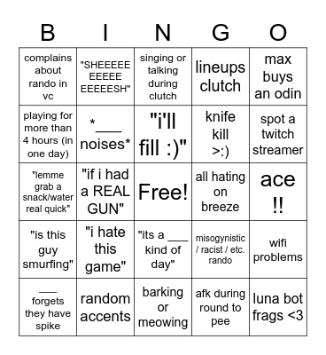 friends play valorant Bingo Card