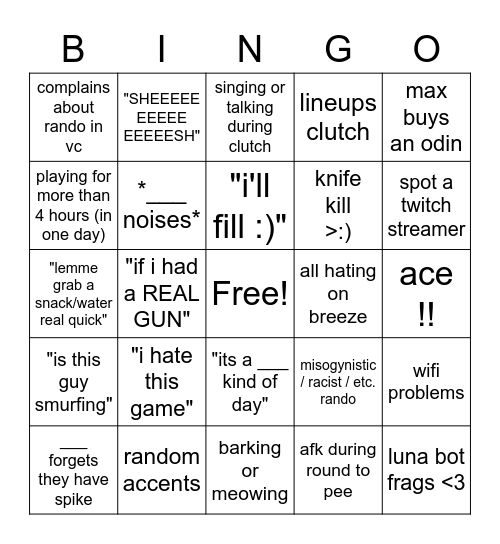 friends play valorant Bingo Card