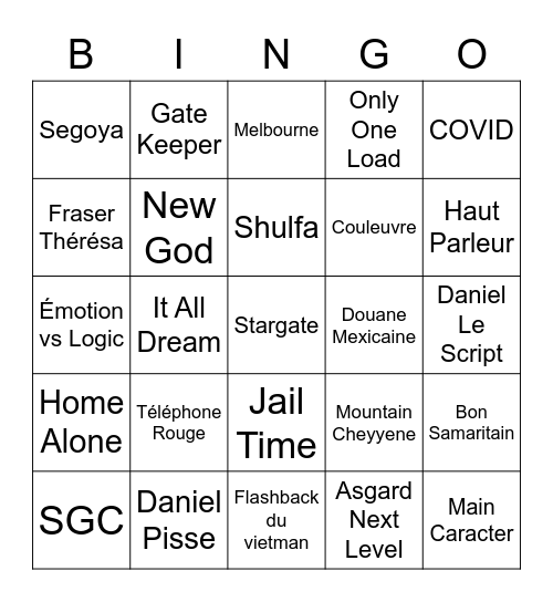 Stargate Bingo Card