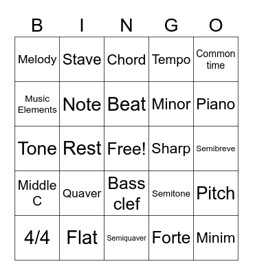 Music Bingo Card