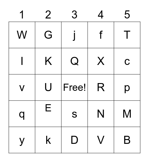 Alphabet BINGO Card