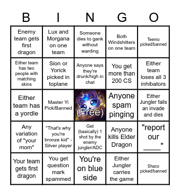 League Bingo 2.0 Bingo Card