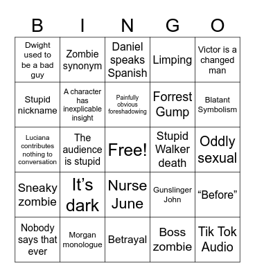 Fear the Walking Dead Bingo Card