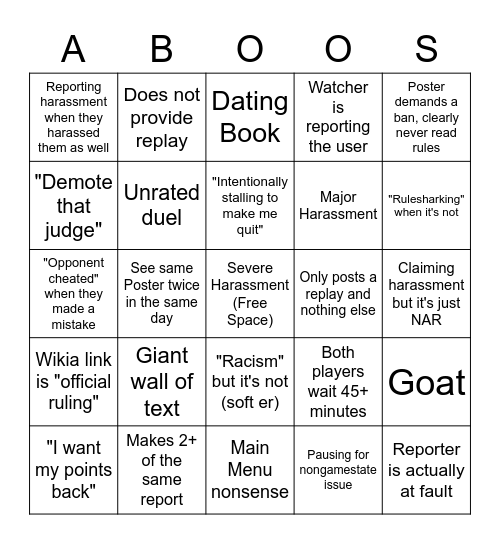 ABOOSE Bingo Card