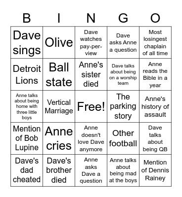 Family Life Today Bingo Card