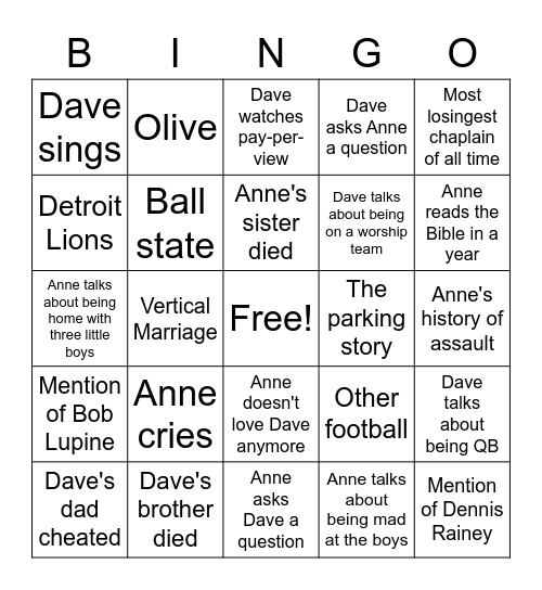 Family Life Today Bingo Card