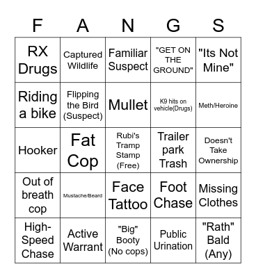Sticky Squad "COPS" Bingo Card