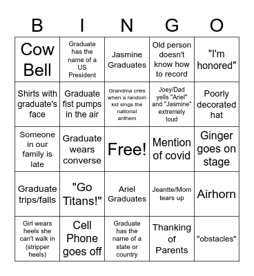 Graduation Bingo Card