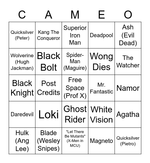 Multiverse of Madness Bingo Card