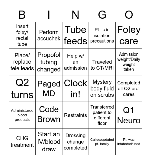 Healthcare Bingo- Nurse Bingo Card