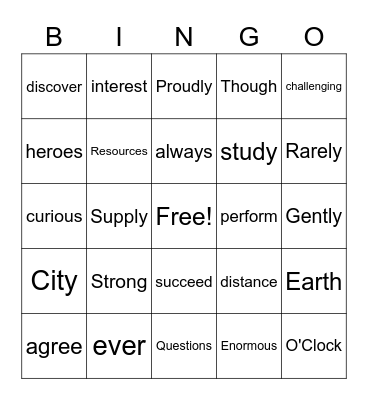 G2 Bingo Card